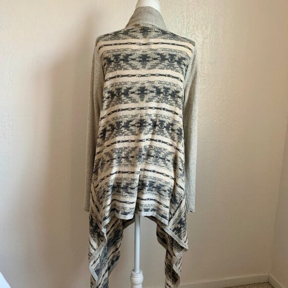 LUCKY BRAND Aztec Open Front Long Cardigan Sweater Grey Multi M - Picture 5 of 7